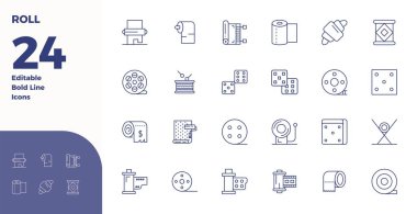Bold Line 'da profesyonel olarak tasarlanmış 24 vektör simgesi, Roll' un özünü yakalamak için 128x128 PIXEL UI tasarımı için mükemmel hassasiyet.