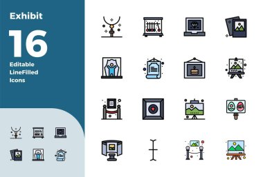 16 Renkli Satır Dolu PIXEL mükemmel vektör simgelerinin kilidini aç, tüm aygıtlar boyunca kusursuz görüntü için 128x128 biçiminde optimize edilmiş, sergiden esinlenilmiş.