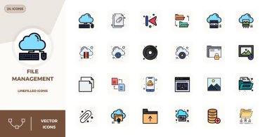 Dosya Yönetiminden esinlenilmiş 24 Doğrusal Düz PIXEL mükemmel vektör simgelerinin kilidini aç, tüm aygıtlar arasında kusursuz görüntüleme için 128x128 biçiminde optimize edildi.