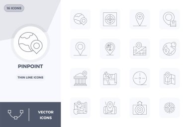 İğne Noktası için 16 Slim Line PIXEL mükemmel vektör simgesi, kusursuz bütünleşme ve performans için 128x128 çözünürlükte tasarlandı..