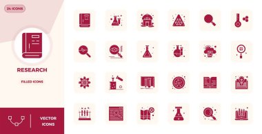 Glyph Doldurulmuş Araştırma Tasarımı 'nda 24 vektör simgesinin yer aldığı kapsamlı paket, Crisp 128x128 PIXEL mükemmel kalite.