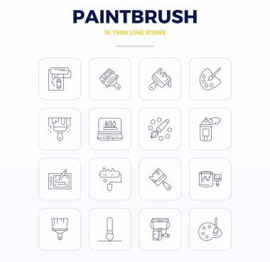 16 PIXEL mükemmel vektör simgelerinden oluşan ayırt edici paket Paintbrush 'tan esinlenilmiş, Thin Outline formatında 128x128 unutulmaz marka deneyimleri için hazırlanmış.