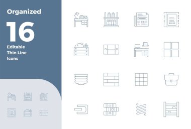 Uygulamalar ve web sitelerinde kusursuz entegrasyon için 128x128 çözünürlükte hazırlanmış 16 İnce PIXEL mükemmel vektör simgelerinden oluşan bir set Organize edilmiş,.