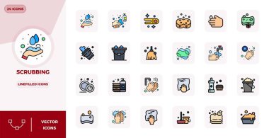 Scrubbing için 24 Lineal Düz vektör simgesinin özel koleksiyonu, 128x128 PIXEL ile geliştirilmiş premium marka deneyimleri için mükemmel çözünürlük.