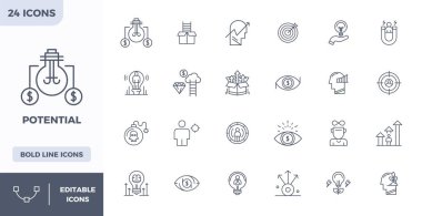Ağır Hat biçiminde potansiyeli temsil eden 24 vektör simgesinin yer aldığı stratejik paket, profesyonel iş akışları için mükemmel kalitede 128x128 PIXEL ile optimize edildi.