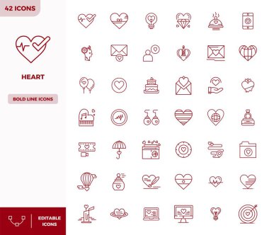 Kalp için titizlikle hazırlanmış 42 Heavy Line vektör simgesi, 128x128 PIXEL mükemmel kalitede, uzlaşmaz tasarım standartları için..