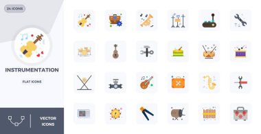 Bu Enstrümantasyon vektör simgesi paketi 128x128 PIXEL mükemmel formatta 24 düz dizayn içerir, dijital arayüzleri geliştirmek için mükemmeldir.