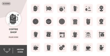 24 PIXEL mükemmel vektör simgesinden oluşan gelişmiş koleksiyon kahve dükkanından esinlenilmiş, üstün görsel performans için 128x128 optimizasyonla doldurulmuş.