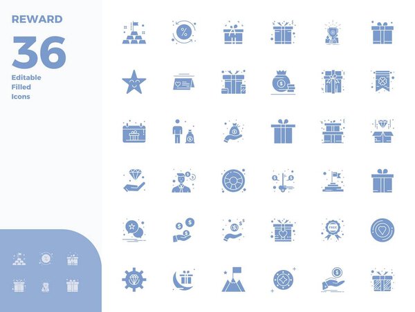 Красиво выполненные 36 Glyph заполненные PIXEL идеальные векторные иконки для награды, созданные с разрешением 128x128 для потрясающей визуальной согласованности между платформами.