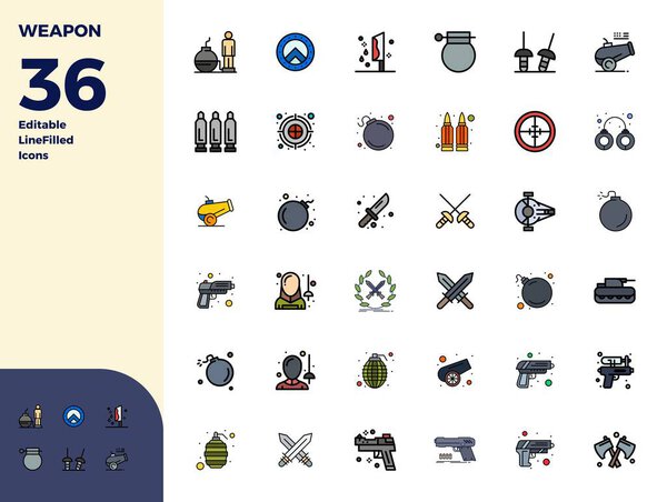 Сопел из 36 векторных Duotone для Weapon, спроектированный с помощью 128x128 PIXEL, идеально подходит для профессионального применения.