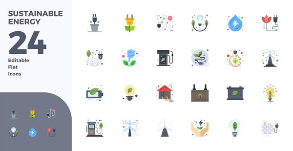 Unlock 24 Flat PIXEL perfect vector icons inspired by Sustainable Energy, optimized in 128x128 format for flawless display across all devices.