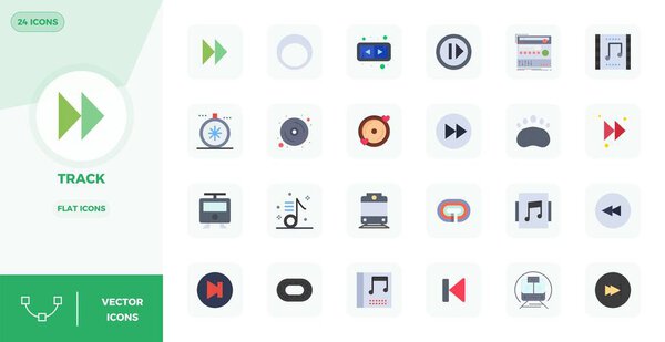 Exclusive collection of 24 Flat vector icons for Track, developed with 128x128 PIXEL perfect resolution for premium brand experiences.
