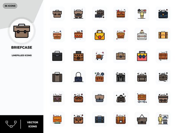 Premium collection of 36 LineFilled vector icons for Briefcase, meticulously crafted in 128x128 PIXEL perfect resolution for superior visual impact.