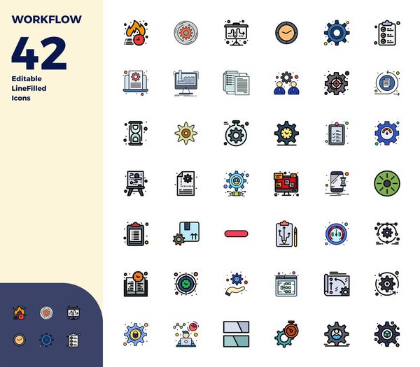 Загрузите 42 масштабируемых векторных иконки Duotone, предназначенных для рабочего процесса, с PIXEL идеальное разрешение 128x128 подходит для профессиональных и творческих проектов.