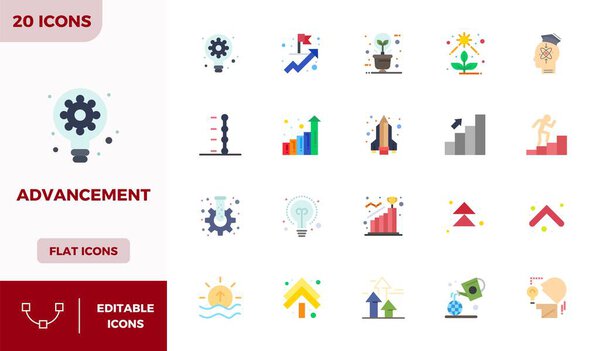 Refined bundle featuring 20 Flat Colorful vector icons for Advancement, optimized with 128x128 PIXEL perfect quality for elegant and functional design solutions.