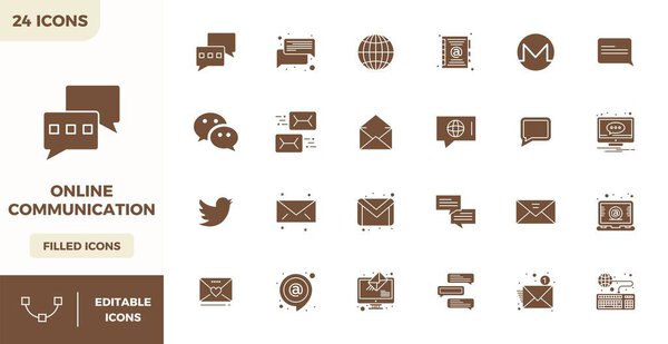 Sophisticated bundle of 24 Filled vector icons for Online Communication, engineered with 128x128 PIXEL perfect clarity for professional applications.