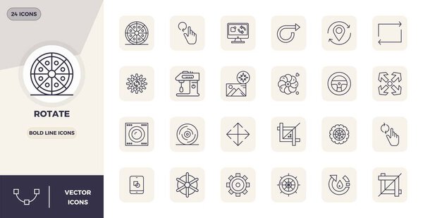 Carefully curated 24 Bold Line vector icons for Rotate, featuring 128x128 PIXEL perfect resolution for consistent brand representation and user experience.