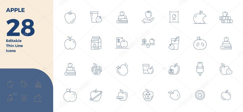 Exclusive collection of 28 Thin Line vector icons for Apple, developed with 128x128 PIXEL perfect resolution for premium brand experiences.