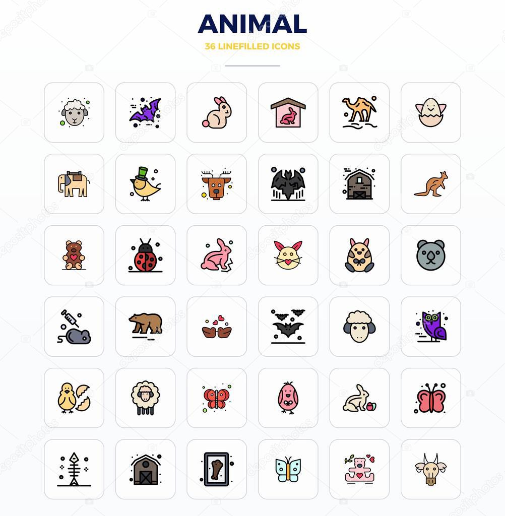 Intelligently designed 36 PIXEL perfect vector icons inspired by Animal, created in LineFill format at 128x128 for smart and efficient design workflows.