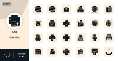 Faks için 24 adet doldurulmuş vektör simgesinin özel koleksiyonu, 128x128 PIXEL mükemmel çözünürlük ile geliştirilmiş, premium marka deneyimleri için.