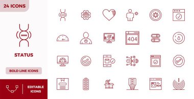 Tasarımlarınızı 28x128 PIXEL mükemmel çözünürlükte tasarlanmış, Statü etrafında temalı 24 ağır çizgi vektör simgesi ile değiştirin.