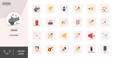 Flat 'te 24 vektör simgesinden oluşan dinamik bir set, 128x128 PIXEL dijital ürünler için mükemmel kalitede Gürültü için tasarlanmıştır..