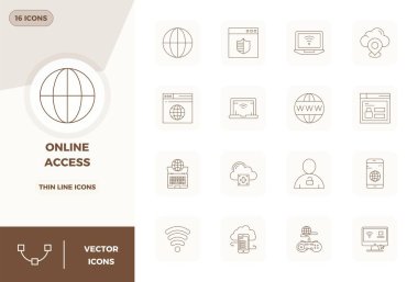 Online Access in Thin Line biçiminde, ideal performans ve ölçeklenebilirlik için 128x128 boyutlarında, 16 PIXEL mükemmel vektör simgeleri.
