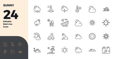 Sunny 'den esinlenilmiş 24 PIXEL mükemmel vektör simgesinden oluşan ayırt edici paket, 128x128 Bold Line biçiminde unutulmaz marka deneyimleri için hazırlanmıştır..