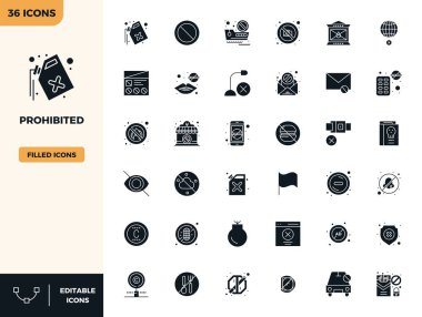 Uzmanca tasarlanmış 36 PIXEL Yasak için mükemmel vektör simgeleri, kusursuz bütünleşme ve performans için 128x128 çözünürlükte tasarlandı.
