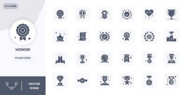 Onur için tasarlanmış 24 ölçeklenebilir vektör simgesi indir, PIXEL mükemmel 128x128 çözünürlük profesyonel ve yaratıcı projeler için uygundur.