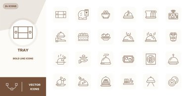 Tray için 24 Bold Line vektör simgesinin özel koleksiyonu, 128x128 PIXEL mükemmel çözünürlükte geliştirilmiş premium marka deneyimleri için.