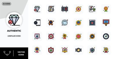 Üst düzey görsel performans için 128x128 optimizasyon ile doldurulmuş, Otantik 'ten esinlenilmiş 24 PIXEL mükemmel vektör simgesinin gelişmiş koleksiyonu.