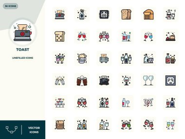 Dijital tasarım projelerinde uyumlu entegrasyon için tost için mükemmel boyutta 36 Satır Dolu PIXEL mükemmel vektör simgesi.