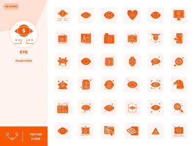 Göz etrafında temalı 36 PIXEL mükemmel vektör simgesi seti, uygulamalar ve web sitelerinde kusursuz entegrasyon için 128x128 çözünürlükte hazırlanmıştır.
