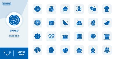 Fırın için 24 doldurulmuş vektör simgesinin yüksek performanslı koleksiyonu, 128x128 PIXEL ideal kullanıcı arayüzü tasarımı için tasarlandı.