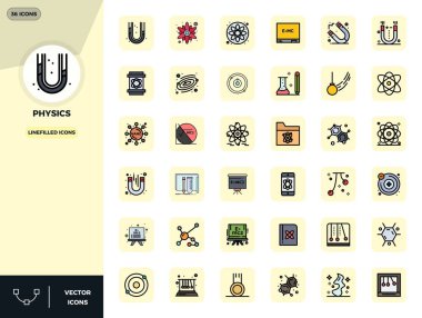 Fizik etrafında özenle tasarlanmış 36 vektör simgesi, 128x128 PIXEL modern tasarım gereksinimleri için mükemmel hassasiyetle tasarlanmıştır..