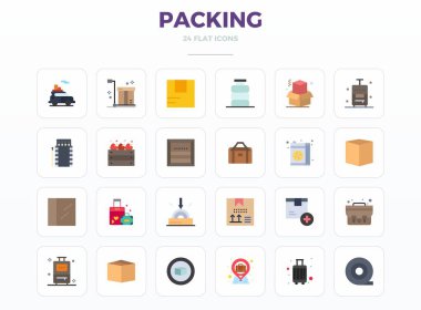 24 Minimal Flat PIXEL mükemmel vektör simgelerinden oluşan endüstri öncülüğünde paketleme ve kullanıcı arayüzü mükemmelliği için 128x128 boyutlarında.