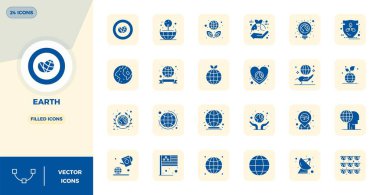 Dünya için titizlikle hazırlanmış 24 adet doldurulmuş vektör simgesi, 128x128 PIXEL mükemmel kalitede, uzlaşmaz tasarım standartları için..