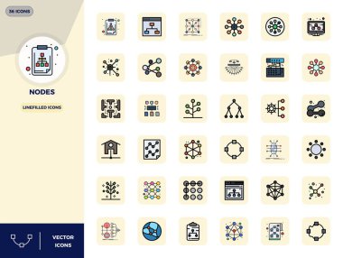 Düzenli marka temsili ve kullanıcı deneyimi için 128x128 PIXEL mükemmel çözünürlüğe sahip 36 Satır İçi doldurulmuş düğüm vektör simgesi.
