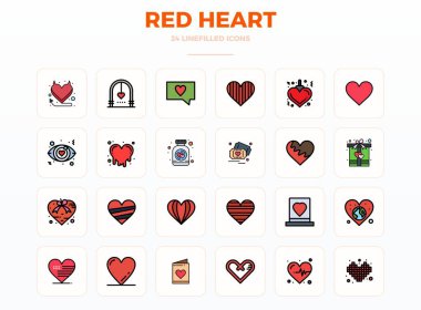 Kırmızı Kalp 'i temsil eden 24 vektör simgesinin nihai koleksiyonu, 128x128 PIXEL ile optimize edilmiş, maksimum etki için mükemmel çözünürlük.