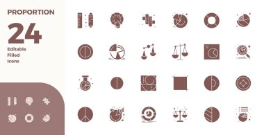 Bu 24 Glyph dolu vektör simgesi seti, 128x128 PIXEL mükemmel kalite, teknoloji ve iş uygulamaları için mükemmel kalite, orantı temalarını yakalar.