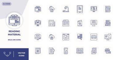 24 Kalın Hat PIXEL mükemmel simgelere sahip vektör paketi. Okuma materyalinden esinlenilmiş, ölçeklenebilir ve yaratıcı tasarım için ideal 128x128 çözünürlükte sunulmuştur..