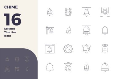 Chime için titizlikle hazırlanmış 16 İnce Hat vektör simgesi, 128x128 PIXEL mükemmel kalitede, taviz vermez tasarım standartları için.