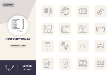 16 İnce Hat PIXEL mükemmel vektör simgeleri koleksiyonu, 128x128 biçiminde tasarlanmış, netlik ve çok yönlülük için.