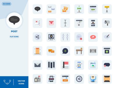 Temel paket 36 PIXEL Düz biçiminde Post için mükemmel vektör simgeleri, boyutu 128x128 ideal performans ve ölçeklenebilirlik için.