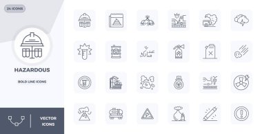 Tehlikeli 'den esinlenilmiş 24 PIXEL mükemmel vektör simgesinden oluşan devrimci set, 128x128 çözünürlükte Bold Line biçiminde son teknoloji tasarım için oluşturuldu..