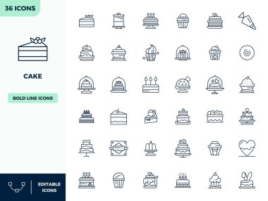 Pasta etrafında 36 vektör simgesinden oluşan yenilikçi paket, modern dijital çözümler için mükemmel bir formatta Heavy Line tasarımı sergiliyor..
