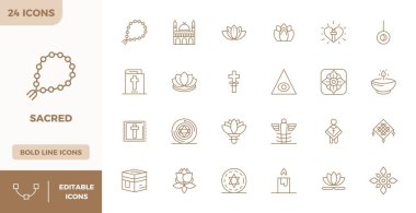 Kutsal Kitap etrafında 24 vektör simgesinden oluşan kapsamlı araç gereç kiti, 128x128 PIXEL ile Heavy Line 'da geliştirilmiş çok yönlü tasarım uygulamaları için mükemmel hassasiyet.