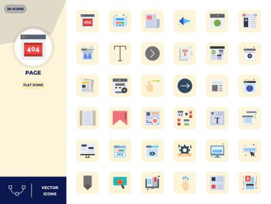 Sayfa için 36 yassı vektör simgesinin istisnai bir koleksiyonu, 128x128 PIXEL mükemmel çözünürlük ve benzersiz görsel mükemmellik için.