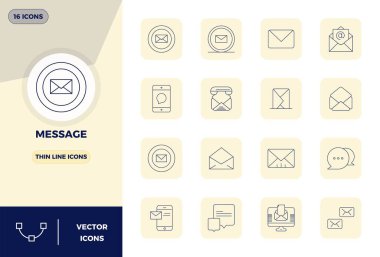 İleti Simgesi için 16 İnce Hat PIXEL mükemmel vektör simgelerinden oluşan endüstri öncülüğünde paket, en uygun biçimlendirme ve kullanıcı arayüzü mükemmelliği için 128x128 boyutunda.